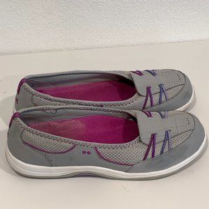 Ryka Tang Slip On Comfort Shoes Leather Upper Gray Purple Loafers Flats Size 9.5
